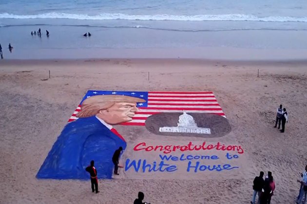 Sudarsan Pattnaik creates 47-foot-long sand art of Donald Trump ahead of swearing-in ceremony